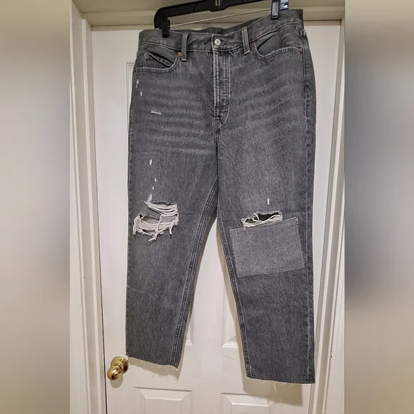 NWOT - Old Navy Extra High-Waisted Button-Fly Sky-Hi Straight Patchwork Sz.14 - Picture 3 of 12